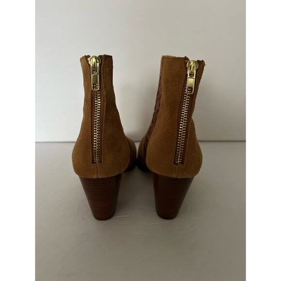 Anthropologie Women's Camel Suede Sheer Back Zip Boots Close Toe Tan Size 9M - Picture 7 of 12